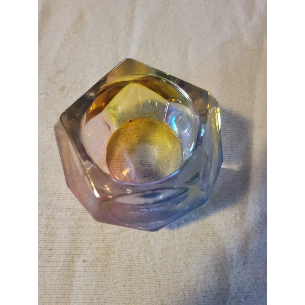 Iridescent Art Glass Tealight‎ Votive Candle Holder Hexagon 3.5